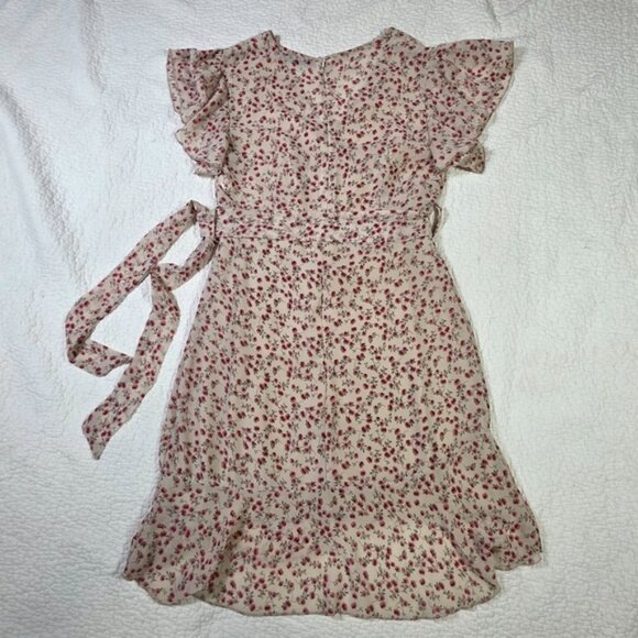 Shein Floral Print Flutter Sleeve Faux Wrap Dress - Picture 2 of 7